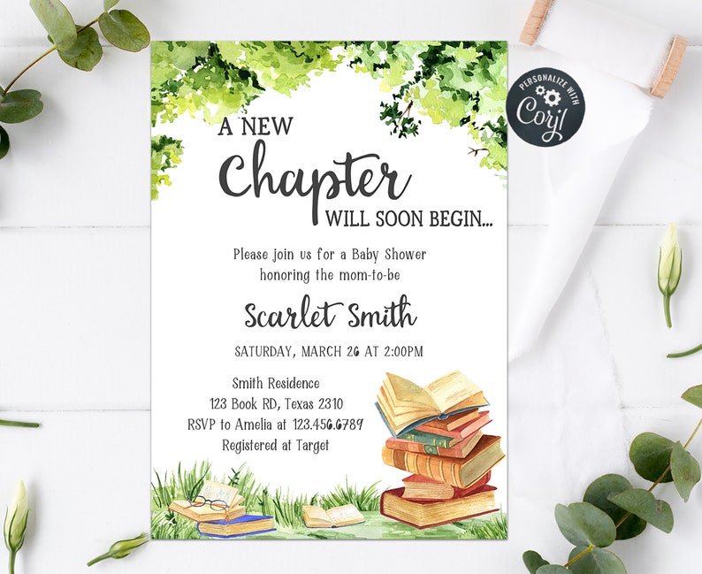 Editable Storybook Baby Shower Invitation Set, Chapter Book Baby Shower Invite Pack, Gender Neutral Storybook Printable Invite Template 0186 image 2