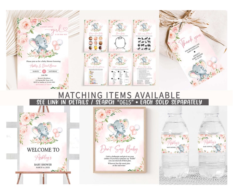 Editable Pink Elephant Baby Shower Due Date Calendar, Girl Elephant Balloon Baby Shower Calendar, Pink Balloon Girl Baby Shower Game, 0615 image 2