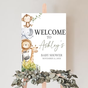 Bearbeitbares Oh Baby Safari Babyparty Willkommensschild, Minimalistisches Dschungel-Babyparty-Willkommensplakat, Geschlechtsneutrales Baby Safari Tiere Zeichen 0994