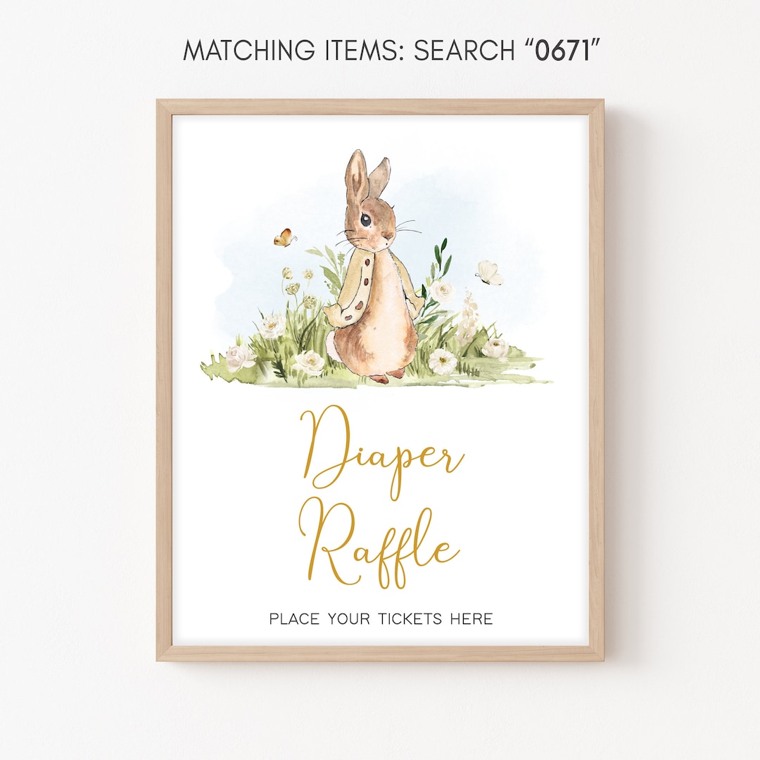 Diaper Raffle Sign Peter Rabbit Baby Shower, Rabbit Gender Neutral Baby ...