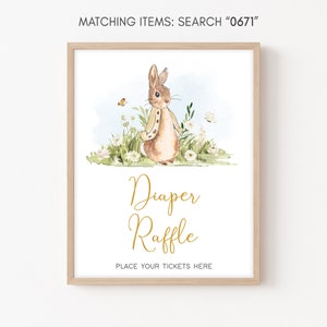 Diaper Raffle Sign Peter Rabbit Baby Shower, Rabbit Gender Neutral Baby Shower Diaper Game Sign, A Little Bunny Rustic Baby Shower Sign 0671