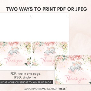two ways to print a thank card for a baby elephant