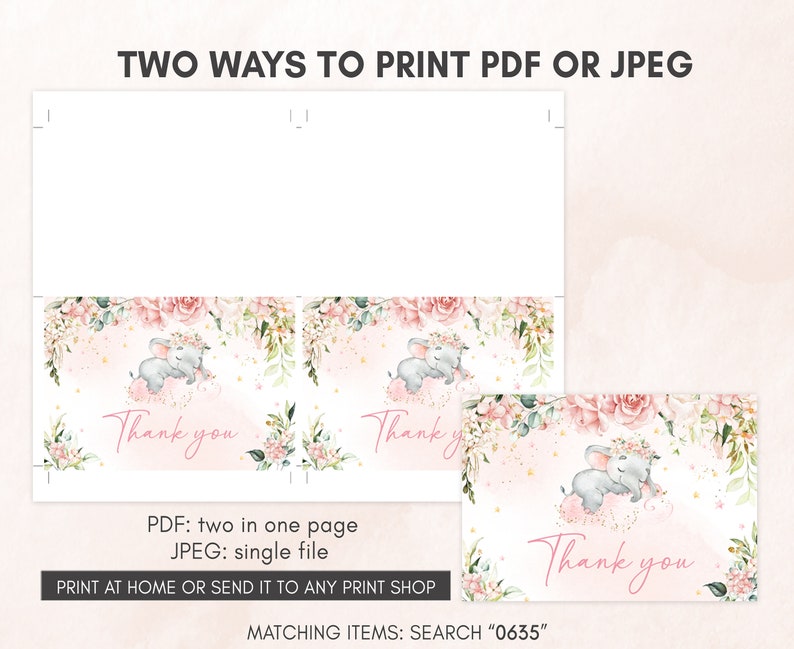 two ways to print a thank card for a baby elephant