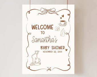 Editable A Baby is Brewing Baby Shower Welcome Sign, Hand Drawn Coffee Baby Shower Poster, Neutral Whimsical Coffee Bean Baby Sign, 01157