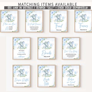 Edytowalna etykieta na butelkę z niebieskim słoniem na baby shower, etykiety na wodę na balon z chłopcem słoniem na baby shower, naklejki na butelkę z wodą z niebieskim balonem dla chłopca, 0617 zdjęcie 6