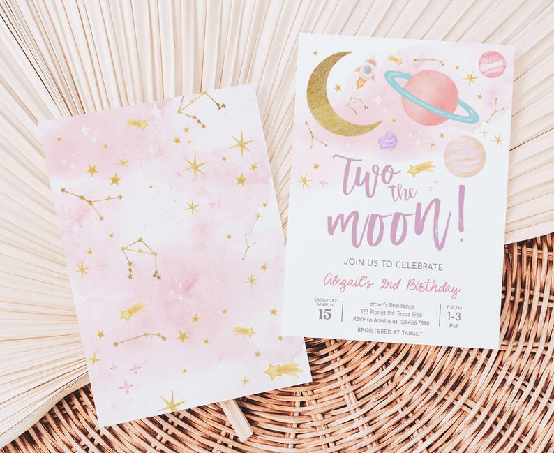 a pink and gold space themed birthday party