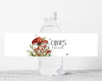 Editable Mushroom Fall Baby Shower Bottle Label, Enchanted Forest Boho Baby Shower Water Labels, Forest Little Mushroom Bottle Sticker, 0847