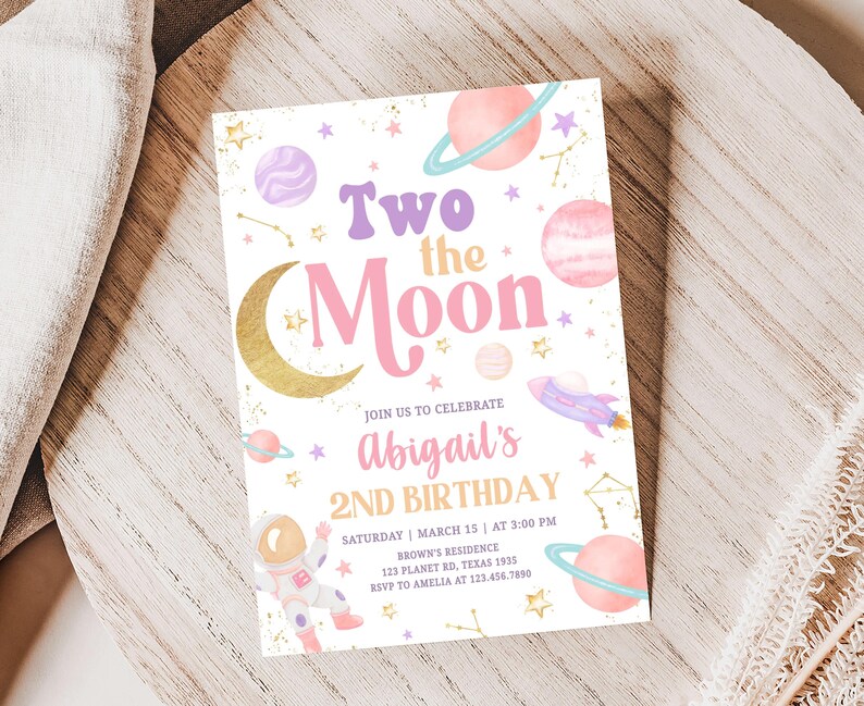 Two the Moon Birthday Invitation
