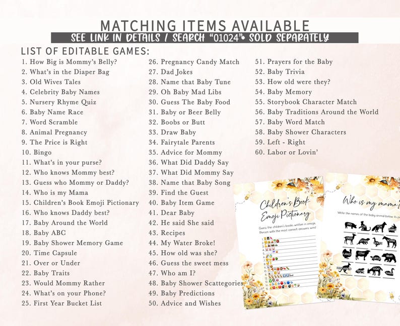 a baby shower game with a list of items