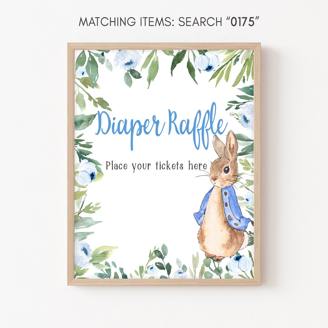Peter Rabbit Diaper Raffle Sign Diaper Raffle Sign, Blue Peter Rabbit Baby Shower Diaper Raffle Sign ...