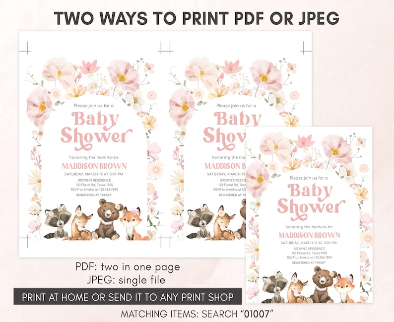 two baby shower cards with pink flowers and bears