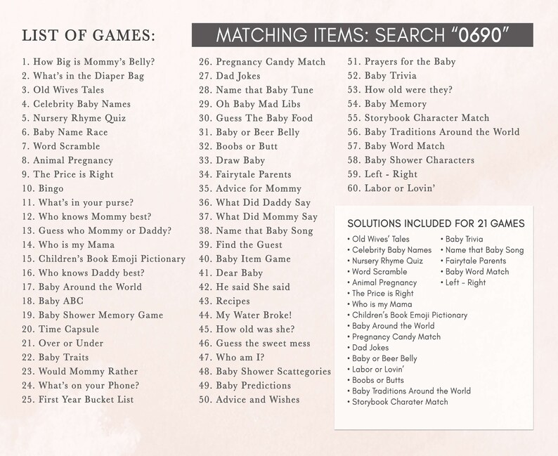 a list of games for a baby shower