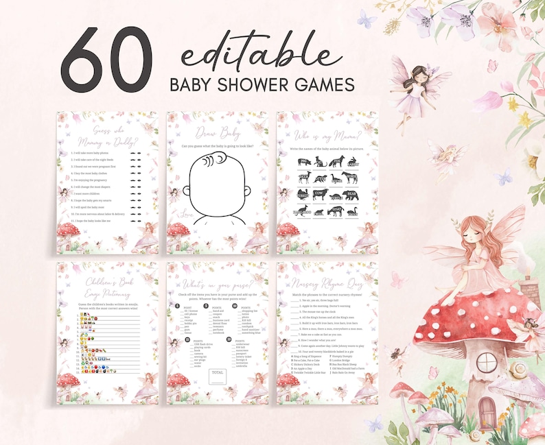 Girl Fairy Baby Shower Games Bundle