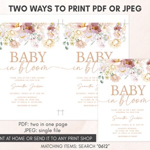 Invitación editable para baby shower con diseño de bebé en flor, invitación para baby shower de primavera, invitación para baby shower con flores silvestres, invitación floral de primavera, 0612 imagen 3