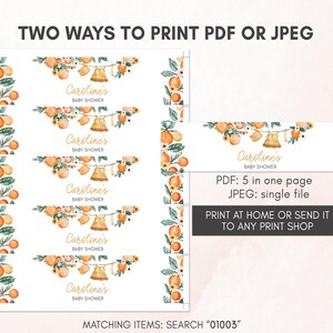 Orange Baby Shower Bottle Stickers
