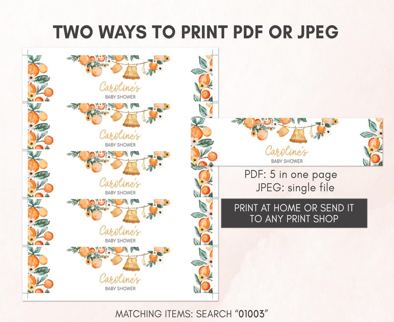 Orange Baby Shower Bottle Stickers