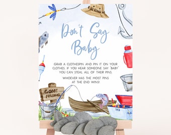 Don't Say Baby Sign Fishing Baby Shower, A Little Fisherman Is On The Way Baby Shower Dont Say Baby Game Sign, We're Reel Excited Sign, 0833