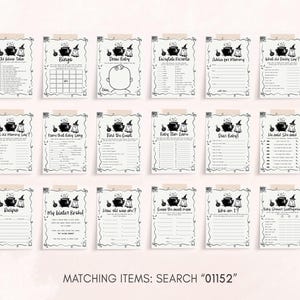 a collection of black and white papers or sheets with various titles and questions, likely intended for a game or activity. The titles include "Old Water," "Bag," "Draw Baby," "Fairy Tale Parenting," "What Was the Baby's Meal?" and "My Little Baby Broccoli." The questions cover a range of topics, such as the baby's meal, the baby's age, and the baby's interests. The image does not contain any text that can be described in detail, and the phrases used are not repetitive or overly descriptive.