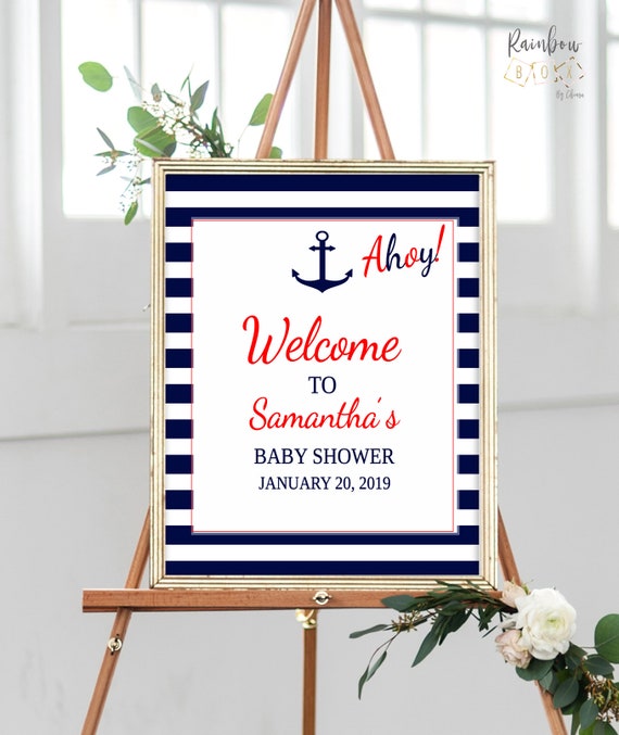 Nautical Baby Shower Welcome Sign Template Lighthouse Shower Welcome Sign Beach Baby Shower Welcome Poster Sign Ahoy It/'s a Boy Shower BSN