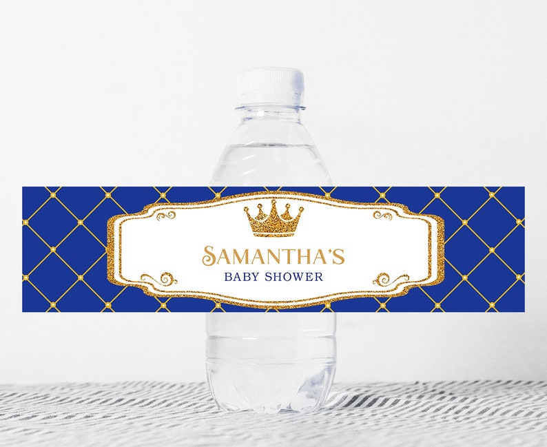Editable Royal Prince Baby Shower Water Bottle Labels Crown Etsy