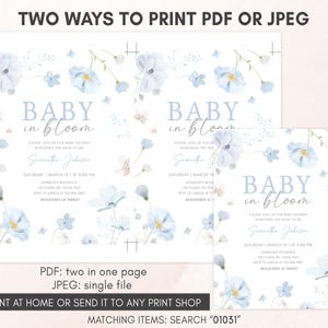 Blue Baby in Bloom Invitation Template