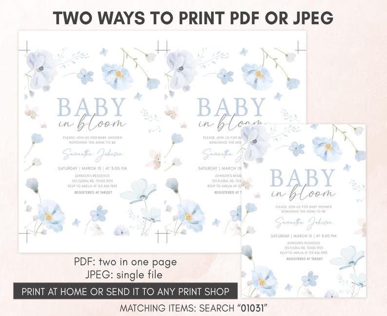Blue Baby in Bloom Invitation Template