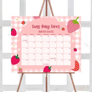 Bearbeitbarer Beere Sweet Babyparty Fälligkeitsdatumskalender, Mädchen Erdbeer Baby Shower Kalender, jemand Berry Sweet Geburtstagsvorhersagen, 01019