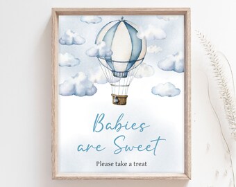 Babies Are Sweet Signs Adventure Awaits Baby Shower, Blue Hot Air Balloon Baby Shower Take a Treat Signs, Adventure Awaits Boy Signs, 0643