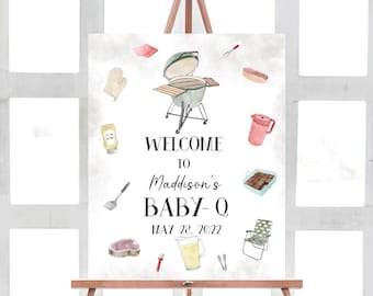 BabyQ Baby Shower Welcome Sign, BBQ Baby Shower Sign, Baby Barbeque Decorations, Couples Shower BBQ Printable Welcome Sign Template 0200