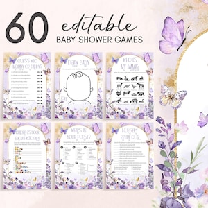 Editable We are Enchanted to Meet You Butterfly Baby Shower Games Bundle, Purple Butterfly Baby Shower Game Pack Girl Baby Shower Game 01044
