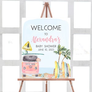 Editable Baby on Board Baby Shower Welcome Sign Girl Beach Baby Shower Welcome Poster Surf Baby Shower Sign Summer Printable Template 0272