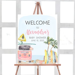 Editable Baby on Board Baby Shower Welcome Sign Girl Beach Baby Shower Welcome Poster Surf Baby Shower Sign Summer Printable Template 0272