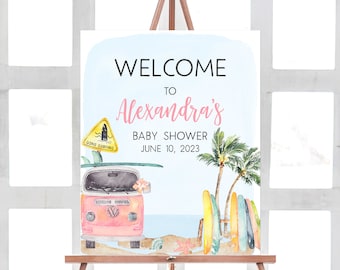 Editable Baby on Board Baby Shower Welcome Sign Girl Beach Baby Shower Welcome Poster Surf Baby Shower Sign Summer Printable Template 0272