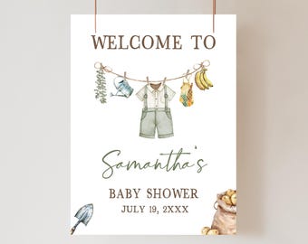 Editable Locally Grown Baby Shower Welcome Sign, Farmers Market Baby Shower Welcome Poster, Homegrown Fruit Veggies Boho Baby Shower, 01081