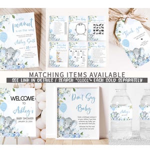 a set of baby shower items including a bottle of water
