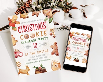 Editable Christmas Cookie Exchange Invitation Cookie Christmas Invitation Holiday Party Invitation Kids Invitation Printable Template CHR18
