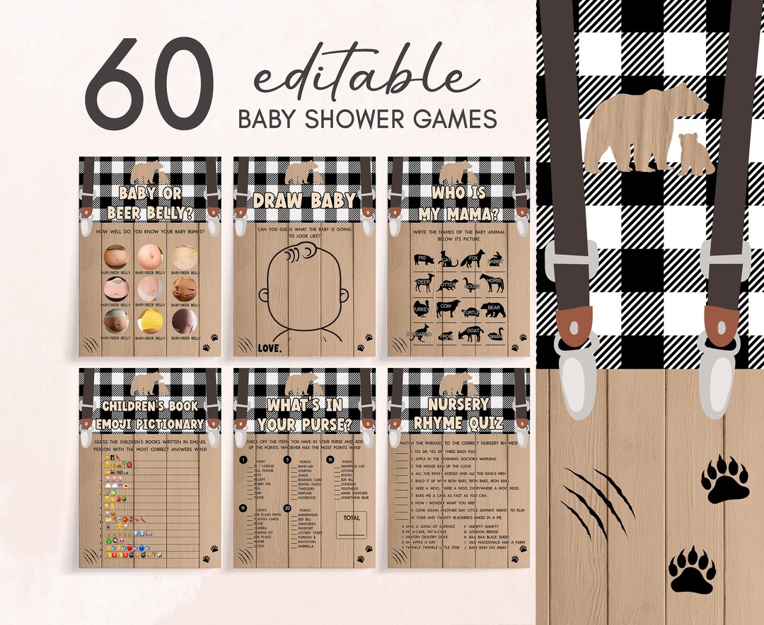 Editable Lumberjack Baby Shower Games Bundle, Oh Boy Black Buffalo ...