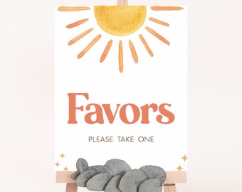 Sunshine Baby Shower Favors Sign, Here Comes the Son Baby Shower Favor Table Sign, Retro Sun Baby Shower Favor Sign, Boy Boho Sunshine, 0640
