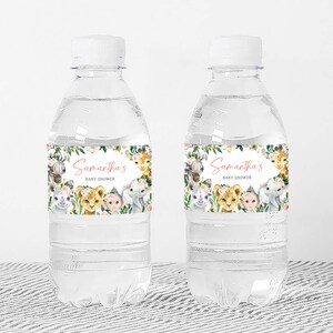 two water bottles with water labels on them