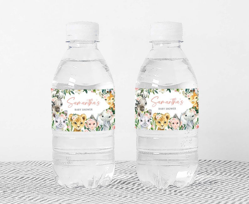 two water bottles with water labels on them
