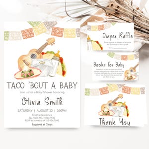 Editable Taco Bout A Baby Shower Invitation Bundle, Gender Neutral Taco Baby Shower Invite Set, Mexican Fiesta Baby Shower Invitation, 01075
