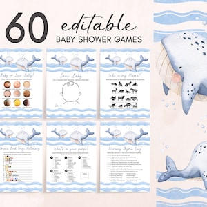 Pacchetto giochi balena per baby shower Sotto il mare Attività per baby shower Pacchetto giochi nautici per baby shower Tema oceano Modello di giochi stampabili 0181