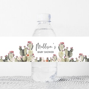 Étiquette de biberon modifiable cactus, étiquette d'eau de douche de bébé Cactus Fiesta, autocollants de biberon neutres en matière de genre désert Oh Baby Boho, 0239