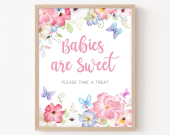Los bebés son dulces signo mariposa baby shower primavera floral mariposa ducha dulce signo mariposa bebé en flor plantilla imprimible 0229