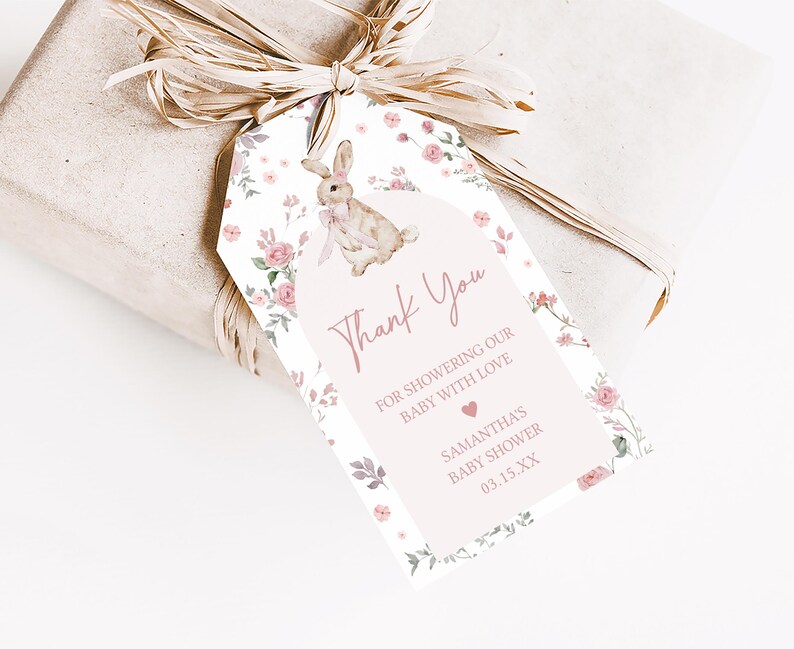 Girl Bunny Baby Shower Favor Tag