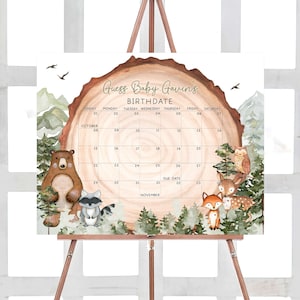 Bearbeitbar Lassen Sie das Abenteuer beginnen Babyparty Fälligkeitsdatumskalender, Forest Woodland Babypartykalender, Jungen-Abenteuer-Babypartyspiel, 0495