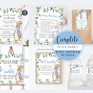 Pacchetto doccia per bambini Peter Rabbit, pacchetto doccia per bambini Peter Rabbit blu, coniglietto Baby Shower, tema rustico genere neutro stampabile 0175