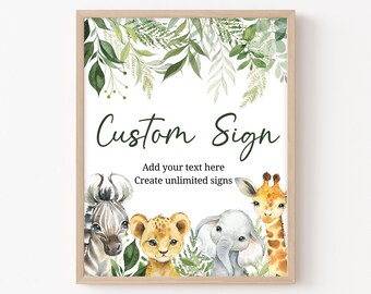 Editable Safari Birthday Custom Sign, Wild One Birthday Table Sign, Jungle Animals First Birthday Party Sign, Safari Animals Sign, 179BD