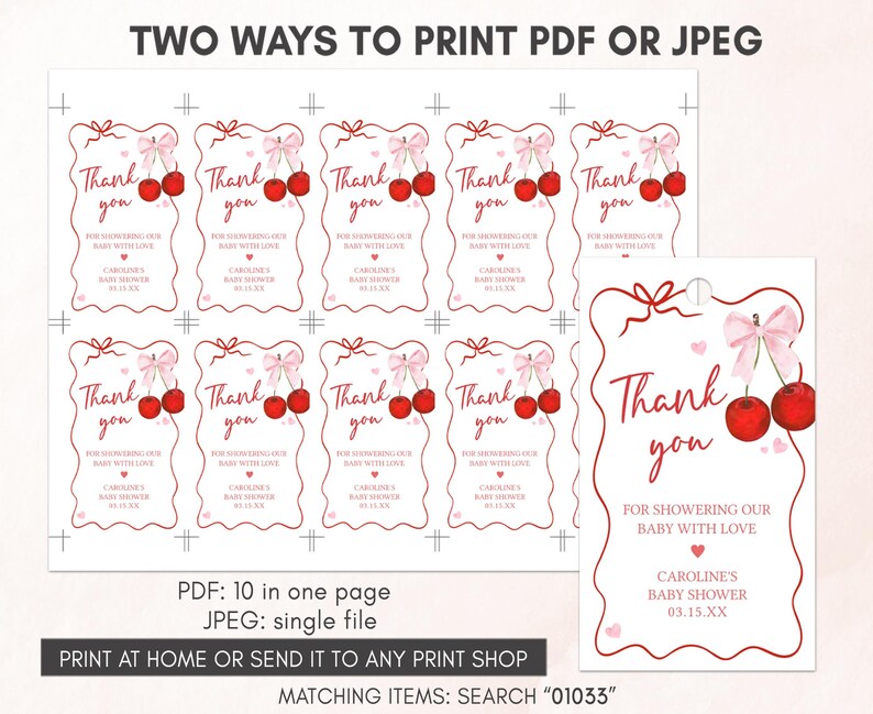 two ways to print a cherry themed thank card