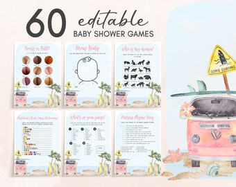Editable Baby on Board Baby Shower Games Bundle Girl Beach Baby Shower Game Pack Surf Baby Games Summer Ocean Theme Printable Template 0272